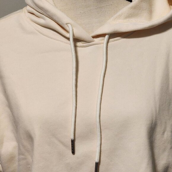 Halara sz M women Dropped Shoulder Drawstring Cropped Hoodie Sweatshirt Cream - Picture 3 of 10